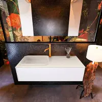 Mondiaz Badkamermeubelset Erin 120 cm met 1 Lade met RIDGE Wastafel Links Linen met 1 kraangat Greeploos Mat Talc