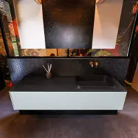 Mondiaz Erin 150cm badmeubel Clay met 1 lade en zwarte wastafel rechts zonder kraangaten