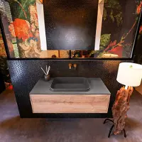 Mondiaz Erin 100cm badmeubel Washed Oak met 1 lade en donkergrijze wastafel midden zonder kraangaten