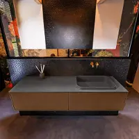 Mondiaz Badkamermeubelset erin 150 cm met 2 lades met ridge wastafel rechts dark grey zonder kraangaten greeploos mat rust