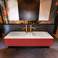 Mondiaz Badkamermeubelset erin 150 cm met 1 lade met ridge wastafel dubbel linen met 2 kraangaten greeploos mat fire
