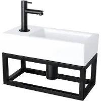 Differnz Fonteinset helios met handoekrek 37.5x18.5x9.5 cm marmer wit met rechte kraan links mat zwart