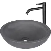 Differnz Waskomset Ravano Beton 40x12 cm Antraciet met Hoge Wastafelkraan Mat Zwart