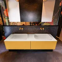 Mondiaz Erin 150cm badmeubel Ocher met 2 lades en beige wastafel dubbel zonder kraangaten