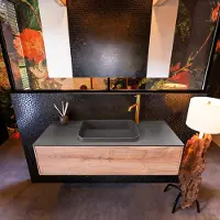Mondiaz Badkamermeubelset erin 120 cm met 1 lade met ridge wastafel midden dark grey met 1 kraangat greeploos mat washed oak
