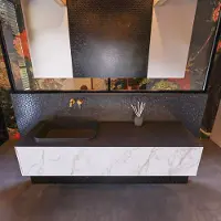 Mondiaz Erin 150cm badmeubel Carrara met 1 lade en zwarte wastafel links zonder kraangaten