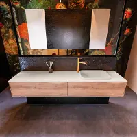 Mondiaz Erin 200cm badmeubel Washed Oak met 2 lades en beige wastafel rechts 1 kraangat