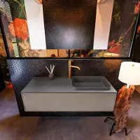 Mondiaz Badkamermeubelset Erin 120 cm met 1 Lade met RIDGE Wastafel Rechts Dark grey met 1 kraangat Greeploos Mat Smoke