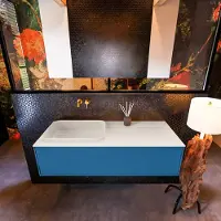 Mondiaz Erin 120cm badmeubel Jeans met 1 lade en beige wastafel links zonder kraangaten