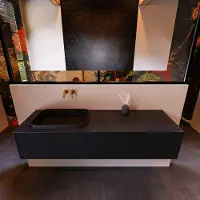 Mondiaz Erin 150cm badmeubel Urban met 1 lade en zwarte wastafel links zonder kraangaten