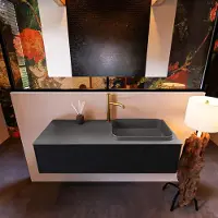 Mondiaz Badkamermeubelset Erin 120 cm met 1 Lade met RIDGE Wastafel Rechts Dark grey met 1 kraangat Greeploos Mat Urban