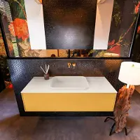 Mondiaz Erin 120cm badmeubel Ocher met 1 lade en beige wastafel midden zonder kraangaten