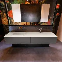 Mondiaz Badkamermeubelset Erin 200 cm met 2 Lades met RIDGE Wastafel Links Linen Zonder Kraangaten Greeploos Mat Dark Grey