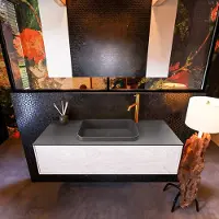 Mondiaz Badkamermeubelset erin 120 cm met 1 lade met ridge wastafel midden dark grey met 1 kraangat greeploos mat underlayment