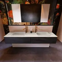 Mondiaz Badkamermeubelset Erin 200 cm met 2 Lades met RIDGE Wastafel Dubbel Linen met 2 kraangaten Greeploos Mat Dark Brown
