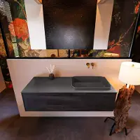 Mondiaz Badkamermeubelset erin 120 cm met 1 lade met ridge wastafel rechts dark grey zonder kraangaten greeploos mat antracite
