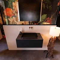 Mondiaz Badkamermeubelset Erin 80 cm met 1 Lade met RIDGE Wastafel Midden Urban Zonder Kraangaten Greeploos Mat Urban