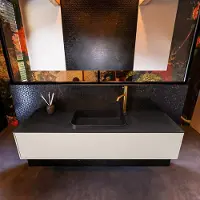 Mondiaz Badkamermeubelset erin 150 cm met 1 lade met ridge wastafel midden urban met 1 kraangat greeploos mat linen