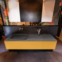 Mondiaz Badkamermeubelset Erin 150 cm met 1 Lade met RIDGE Wastafel Links Dark grey Zonder Kraangaten Greeploos Mat Ocher