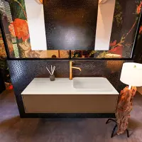 Mondiaz Badkamermeubelset Erin 120 cm met 1 Lade met RIDGE Wastafel Rechts Linen met 1 kraangat Greeploos Mat Rust
