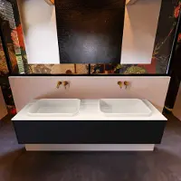 Mondiaz Badkamermeubelset erin 150 cm met 1 lade met ridge wastafel dubbel linen zonder kraangaten greeploos mat urban