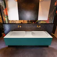 Mondiaz Badkamermeubelset erin 150 cm met 1 lade met ridge wastafel dubbel linen zonder kraangaten greeploos mat smag