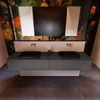 Mondiaz Badkamermeubelset erin 200 cm met 2 lades met ridge wastafel dubbel urban zonder kraangaten greeploos mat dark grey