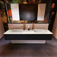 Mondiaz Badkamermeubelset erin 200 cm met 2 lades met ridge wastafel dubbel linen met 2 kraangaten greeploos mat urban