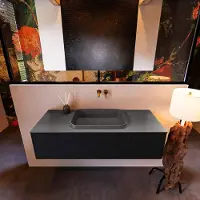 Mondiaz Badkamermeubelset Erin 120 cm met 1 Lade met RIDGE Wastafel Midden Dark grey Zonder Kraangaten Greeploos Mat Urban