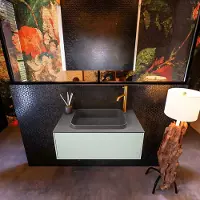 Mondiaz Erin 80cm badmeubel Greey met 1 lade en donkergrijze wastafel midden 1 kraangat