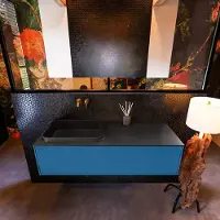 Mondiaz Erin 120cm badmeubel Jeans met 1 lade en zwarte wastafel links zonder kraangaten