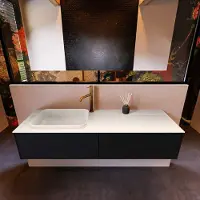 Mondiaz Erin 150cm badmeubel Urban met 2 lades en beige wastafel links 1 kraangat