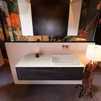 Mondiaz Badkamermeubelset Erin 120 cm met 1 Lade met RIDGE Wastafel Rechts Linen Zonder Kraangaten Greeploos Mat Antracite