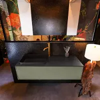 Mondiaz Badkamermeubelset erin 120 cm met 1 lade met ridge wastafel links urban met 1 kraangat greeploos mat army
