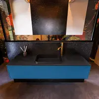 Mondiaz Erin 150cm badmeubel Jeans met 1 lade en zwarte wastafel midden 1 kraangat