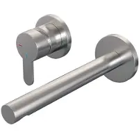 Brauer Inbouw wastafelmengkraan brushed edition coldstart rechte uitloop korte platte hendel links geborsteld rvs pvd met rozetten