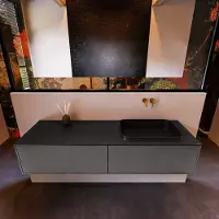 Mondiaz Badkamermeubelset erin 150 cm met 2 lades met ridge wastafel rechts urban zonder kraangaten greeploos mat dark grey