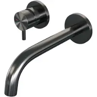 Brauer Inbouw Wastafelmengkraan Gunmetal Edition Coldstart Gebogen Uitloop Korte Ronde Hendel Links Geborsteld Gunmetal PVD Met Rozetten