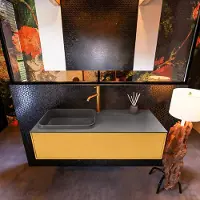 Mondiaz Badkamermeubelset erin 120 cm met 1 lade met ridge wastafel links dark grey met 1 kraangat greeploos mat ocher