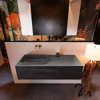 Mondiaz Badkamermeubelset Erin 120 cm met 1 Lade met RIDGE Wastafel Links Dark grey Zonder Kraangaten Greeploos Mat Dark Brown