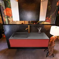 Mondiaz Badkamermeubelset Erin 120 cm met 1 Lade met RIDGE Wastafel Links Dark grey met 1 kraangat Greeploos Mat Fire
