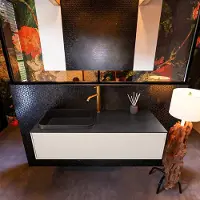 Mondiaz Erin 120cm badmeubel Linen met 1 lade en zwarte wastafel links 1 kraangat