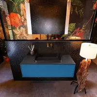 Mondiaz Erin 100cm badmeubel Jeans met 1 lade en zwarte wastafel midden zonder kraangaten