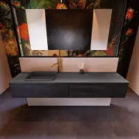 Mondiaz Badkamermeubelset Erin 200 cm met 2 Lades met RIDGE Wastafel Links Dark grey met 1 kraangat Greeploos Mat Dark Brown