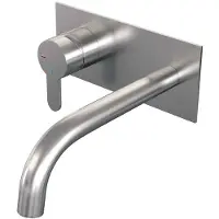 Brauer Brushed Edition ColdStart wastafelkraan inbouw gebogen uitloop met achterplaat model D2 RVS geborsteld PVD