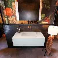 Mondiaz Badkamermeubelset Erin 100 cm met 1 Lade met RIDGE Wastafel Midden Linen Zonder Kraangaten Greeploos Mat Clay