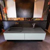 Mondiaz Erin 150cm badmeubel Clay met 2 lades en donkergrijze wastafel links zonder kraangaten