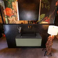 Mondiaz Badkamermeubelset erin 80 cm met 1 lade met ridge wastafel midden urban zonder kraangaten greeploos mat army