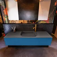 Mondiaz Erin 150cm badmeubel Jeans met 1 lade en donkergrijze wastafel midden 1 kraangat
