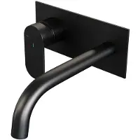 Brauer Inbouw wastafelmengkraan black edition coldstart gebogen uitloop platte hendel links mat zwart met afdekplaat
